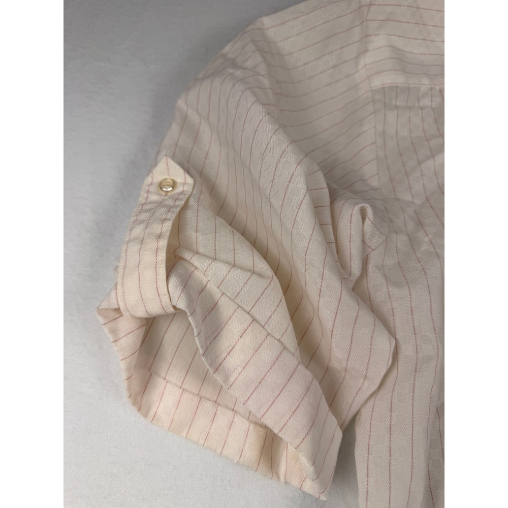 Vintage Pinstripe Shirt Dress Short Sleeve Button Front Cream Pink Stripe Mini - Picture 7 of 8